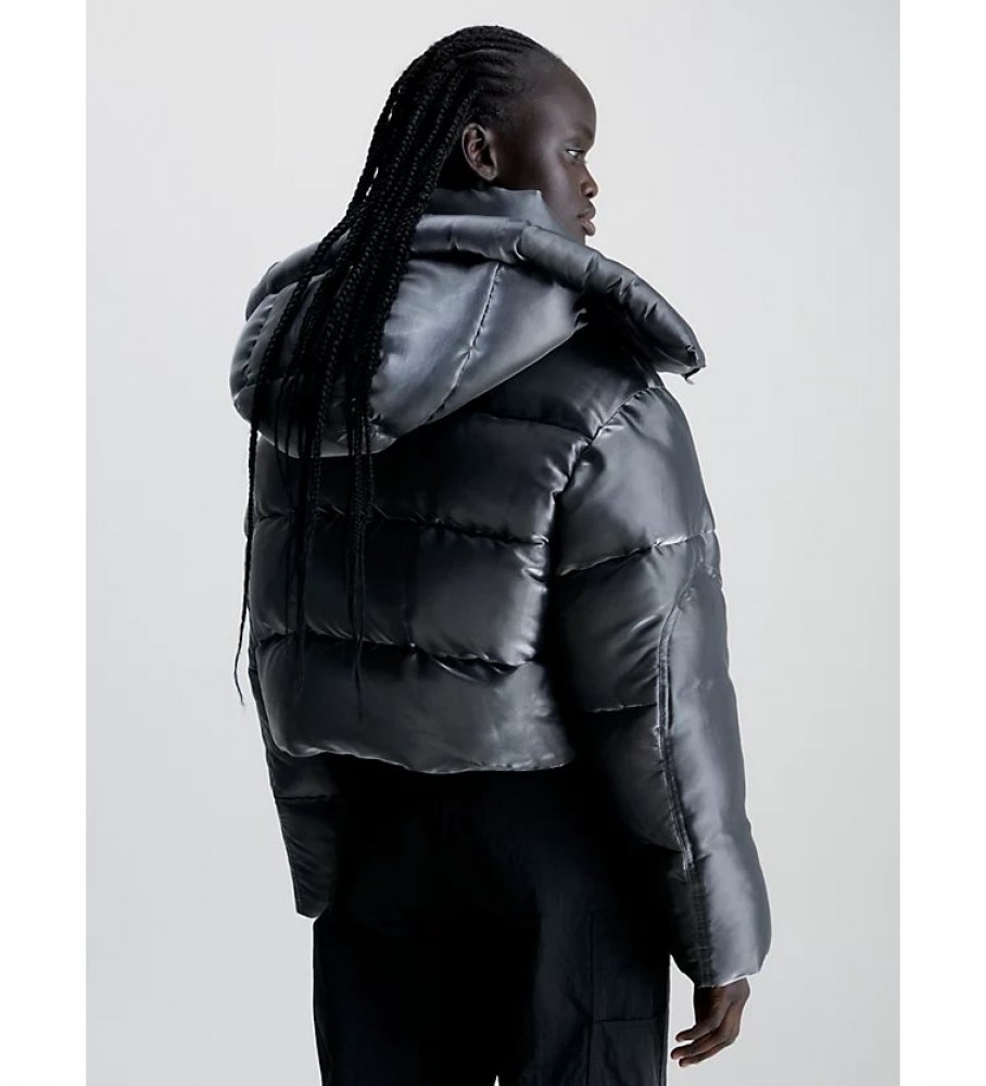 Jaqueta de plumas com capuz Calvin Klein Jeans Liquid Metal cinza