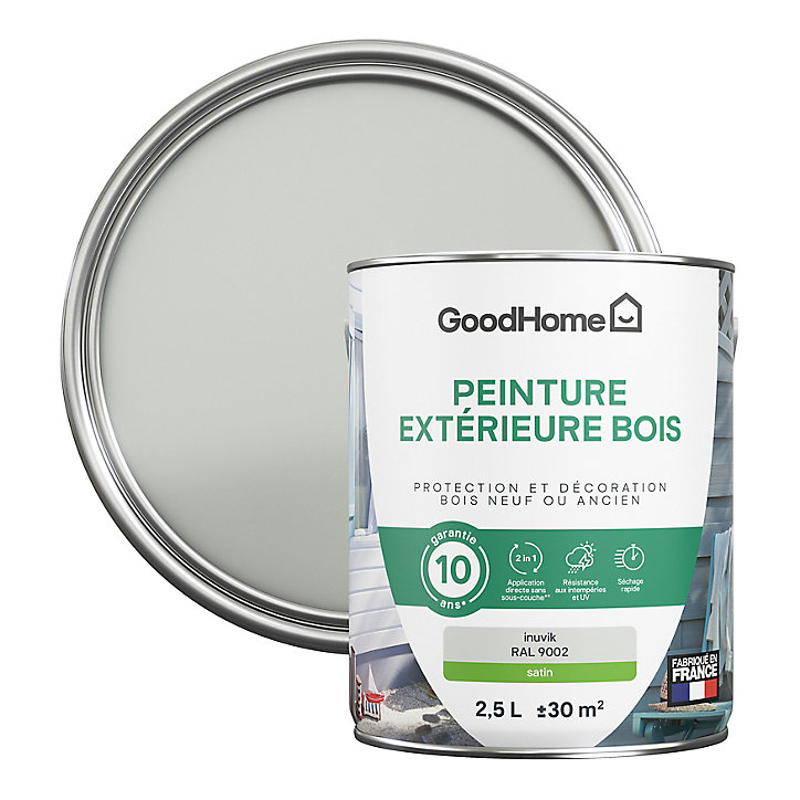 Peinture extérieure bois GoodHome Inuvik gris satin 2.5L