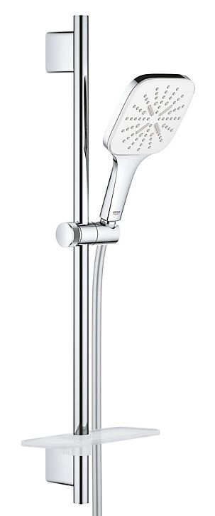 Kit de douche sans robinetterie avec douchette 3 jets + flexible + barre réglable, chrome, Grohe Vitalio SmartActive 130 Cube