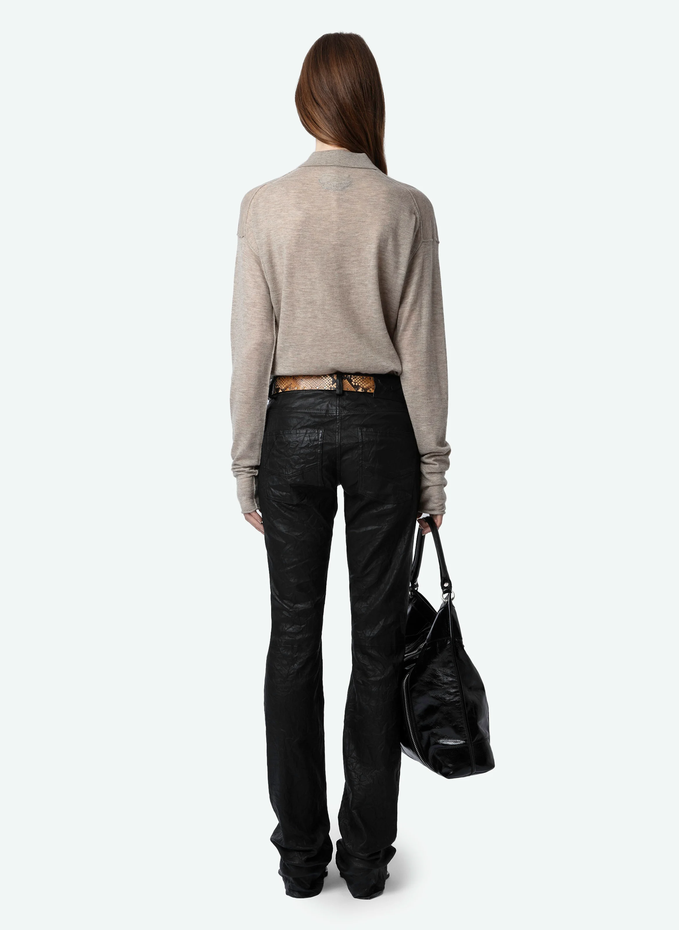 MARLY - Pull droit col polo en cachemire | Beige