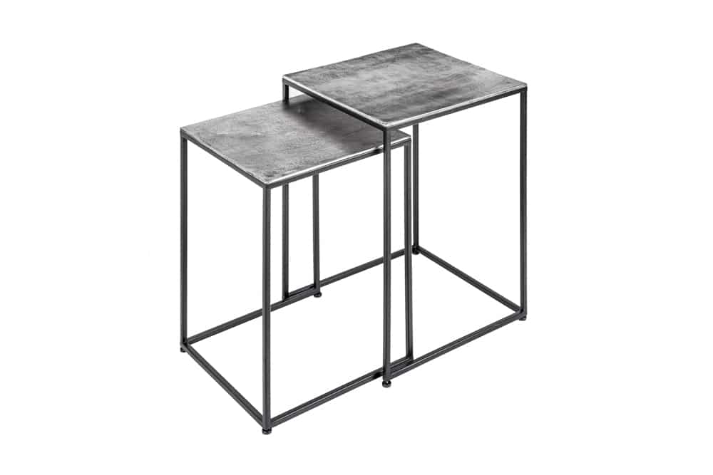 Handgearbeitetes Beistelltisch 2er Set ELEMENTS 40cm silber schwarz Couchtisch