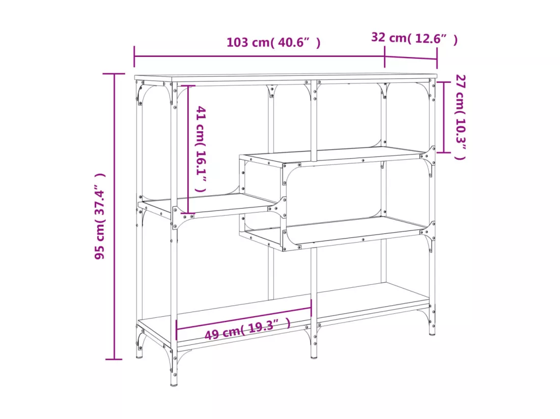 Table console chêne fumé 103x32x95 cm bois d'ingénierie