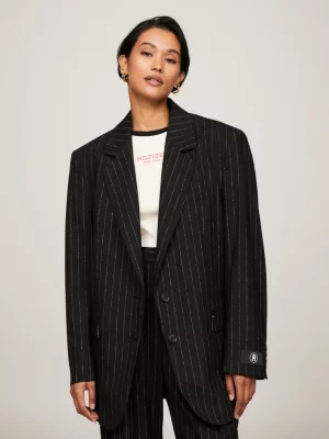 Blazer listrado oversized estilo preppy