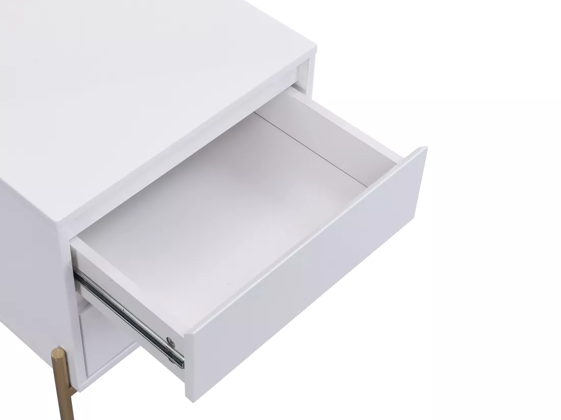 Lot de 2 tables de chevet avec 2 tiroirs - MDF et métal - Blanc laqué et doré - KORASA de Pascal Morabito