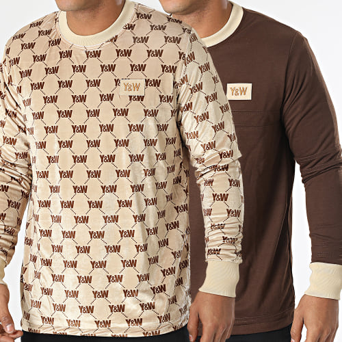 Tee Shirt Manches Longues Brown Luxury Marron Beige Réversible