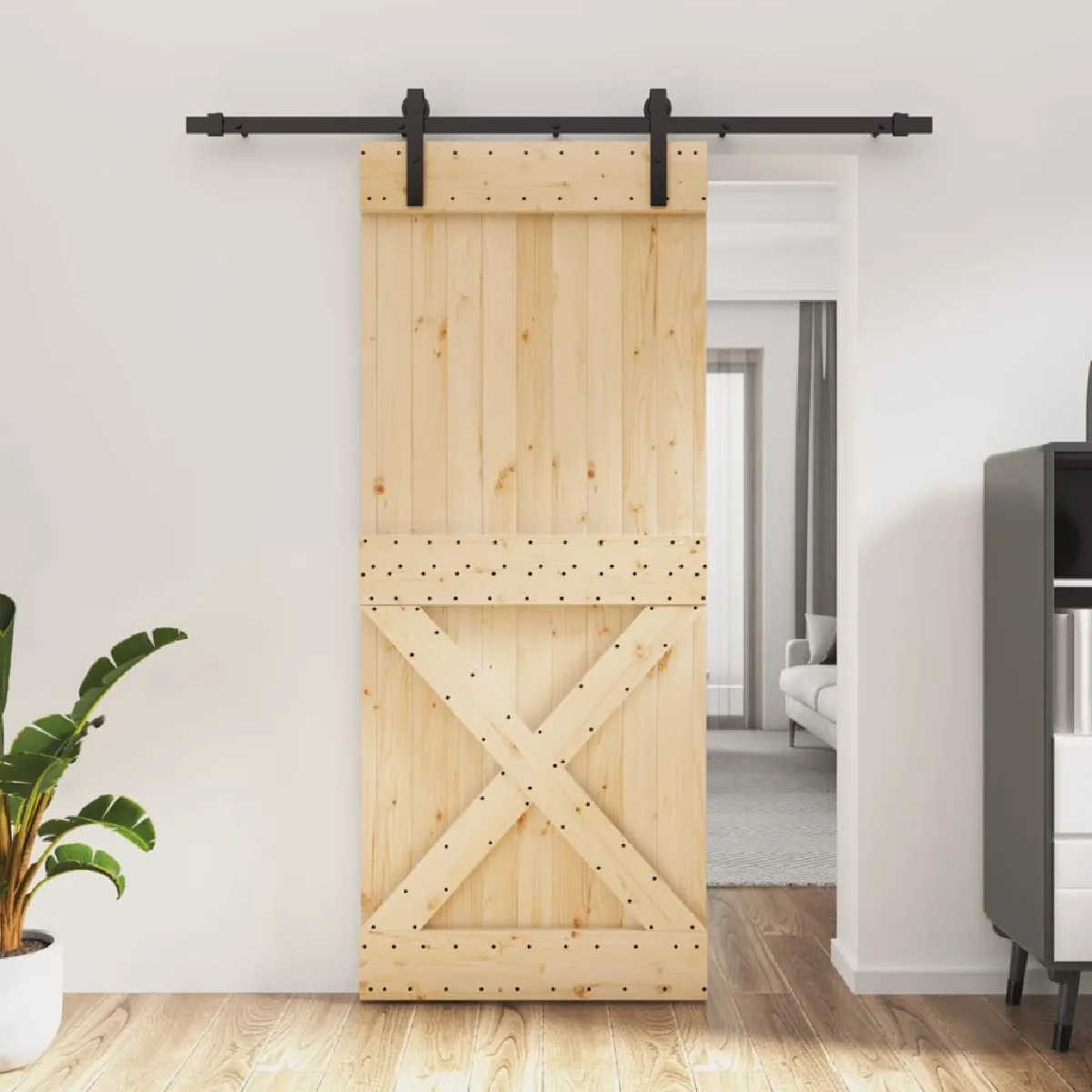 vidaXL Porte coulissante et kit de quincaillerie - 85x210 cm - Pin massif