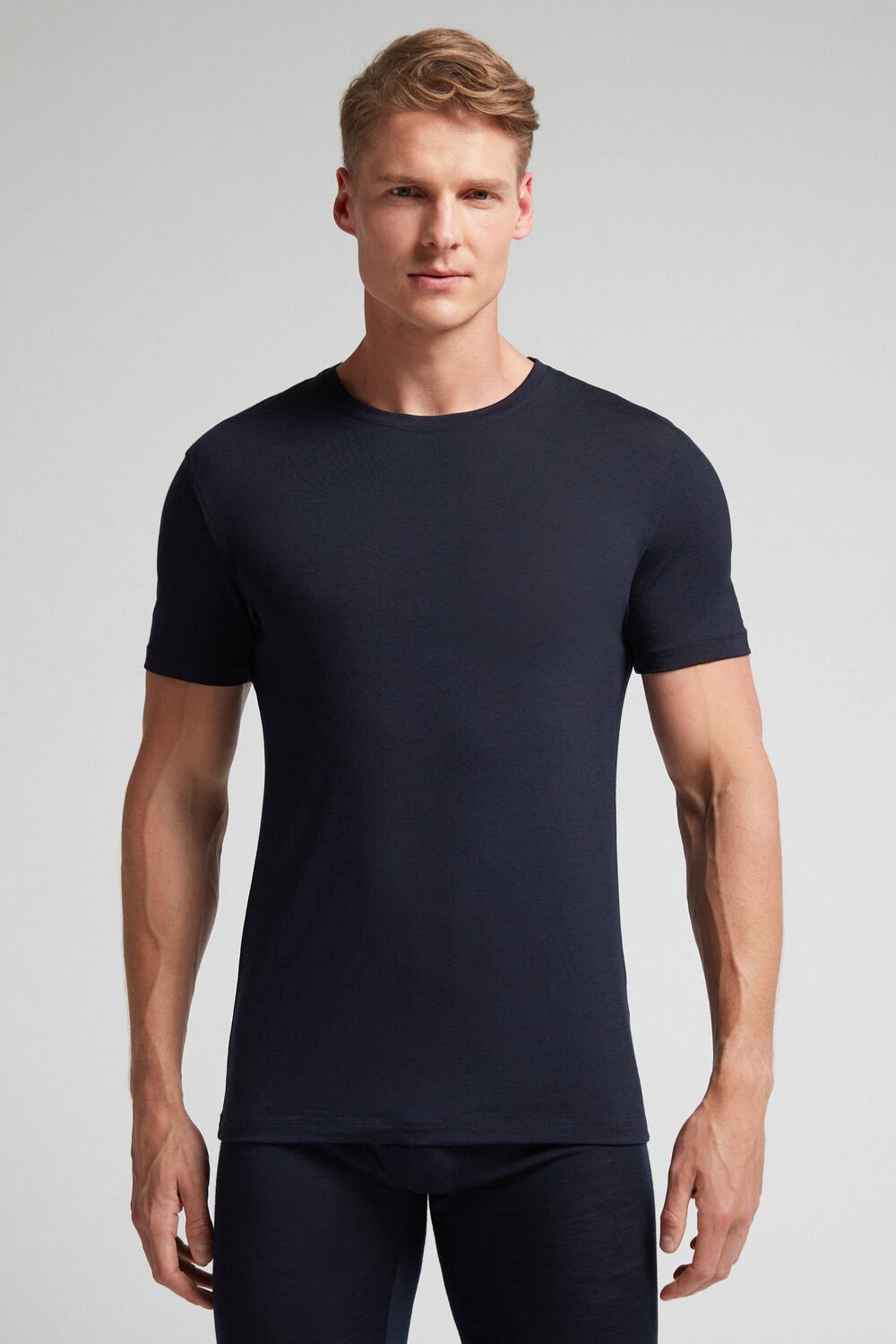 Camiseta de manga curta em lã merino elástica