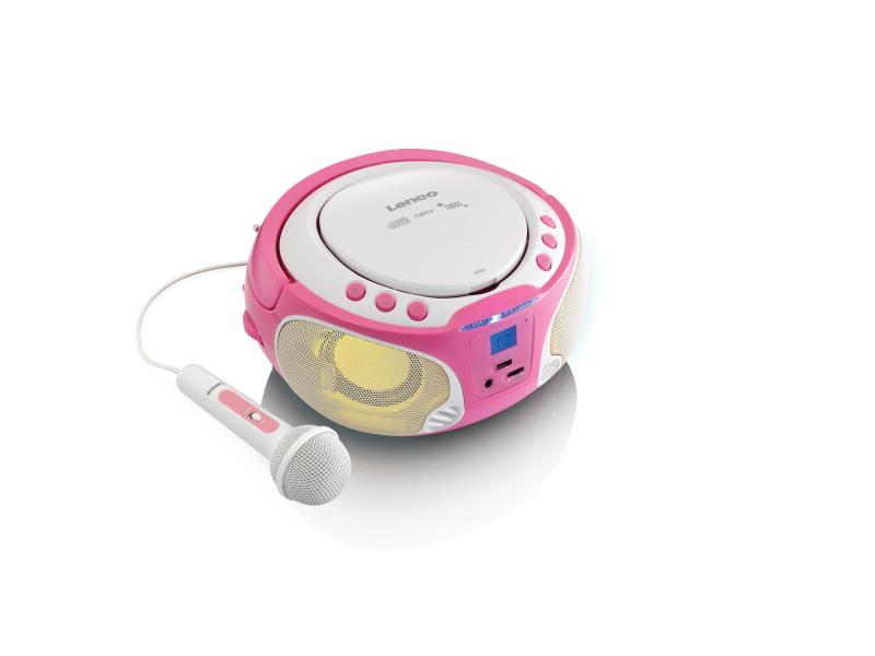 Lenco Radio/CD-Player SCD-650 Pink Radio/CD-Player mit Karaoke-Mikrofon