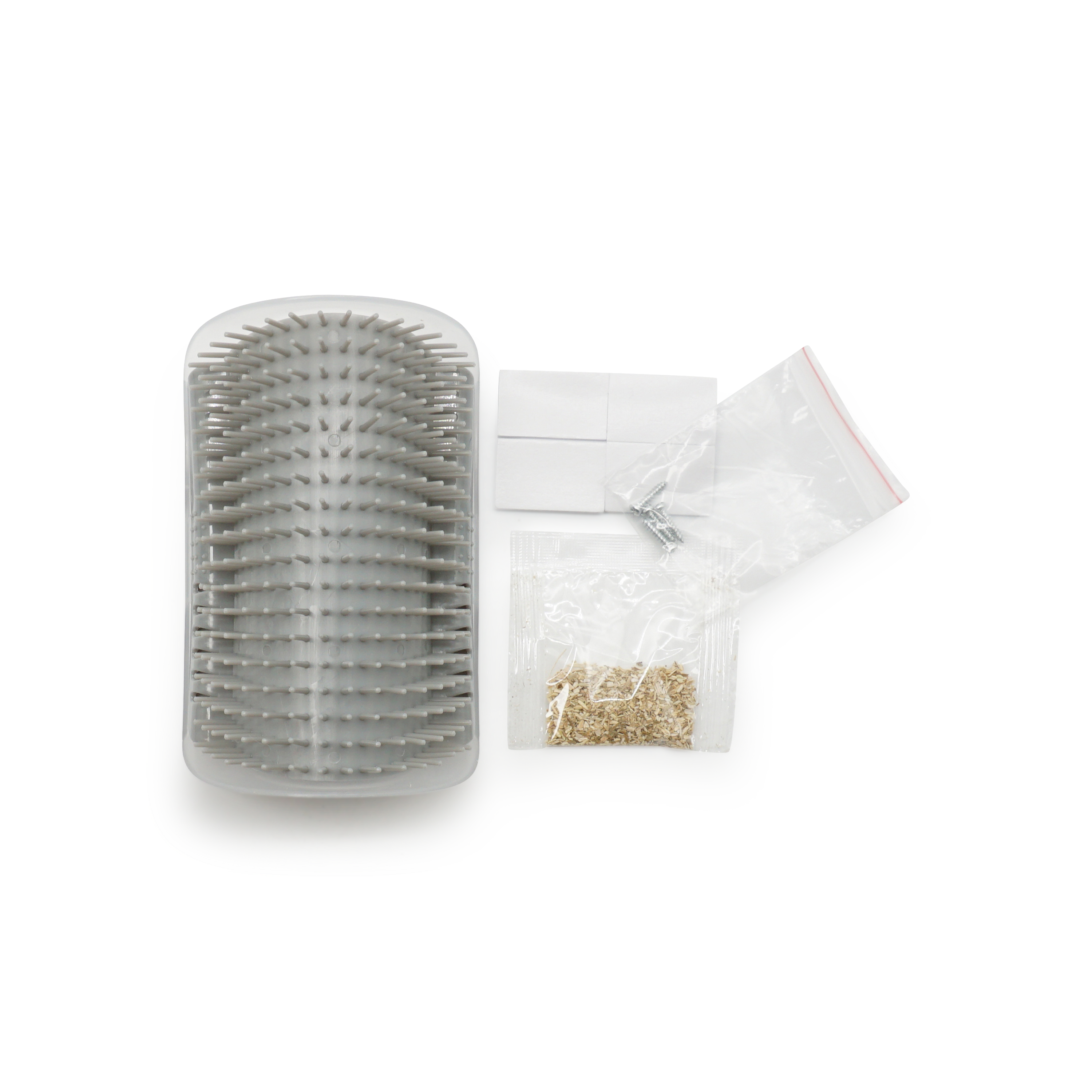 (4er Set) 12x8cm Katzen Pflege Massage Bürste Katzenspielzeug Fellbürste Befüllbar mit Katzenminze für Wände / Stuhlbeine - Grau