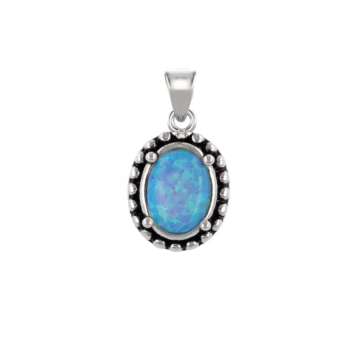 Pendentif argent rhodié opale bleue imitation forme ovale
