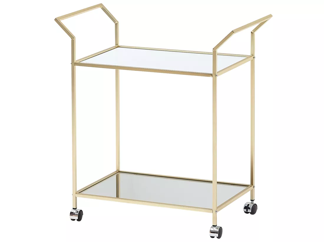 Design Chariot de Service Verre Or 73x78x37 cm Rétro Chariot De Thé