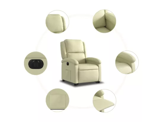 Fauteuil inclinable électrique crème cuir véritable
