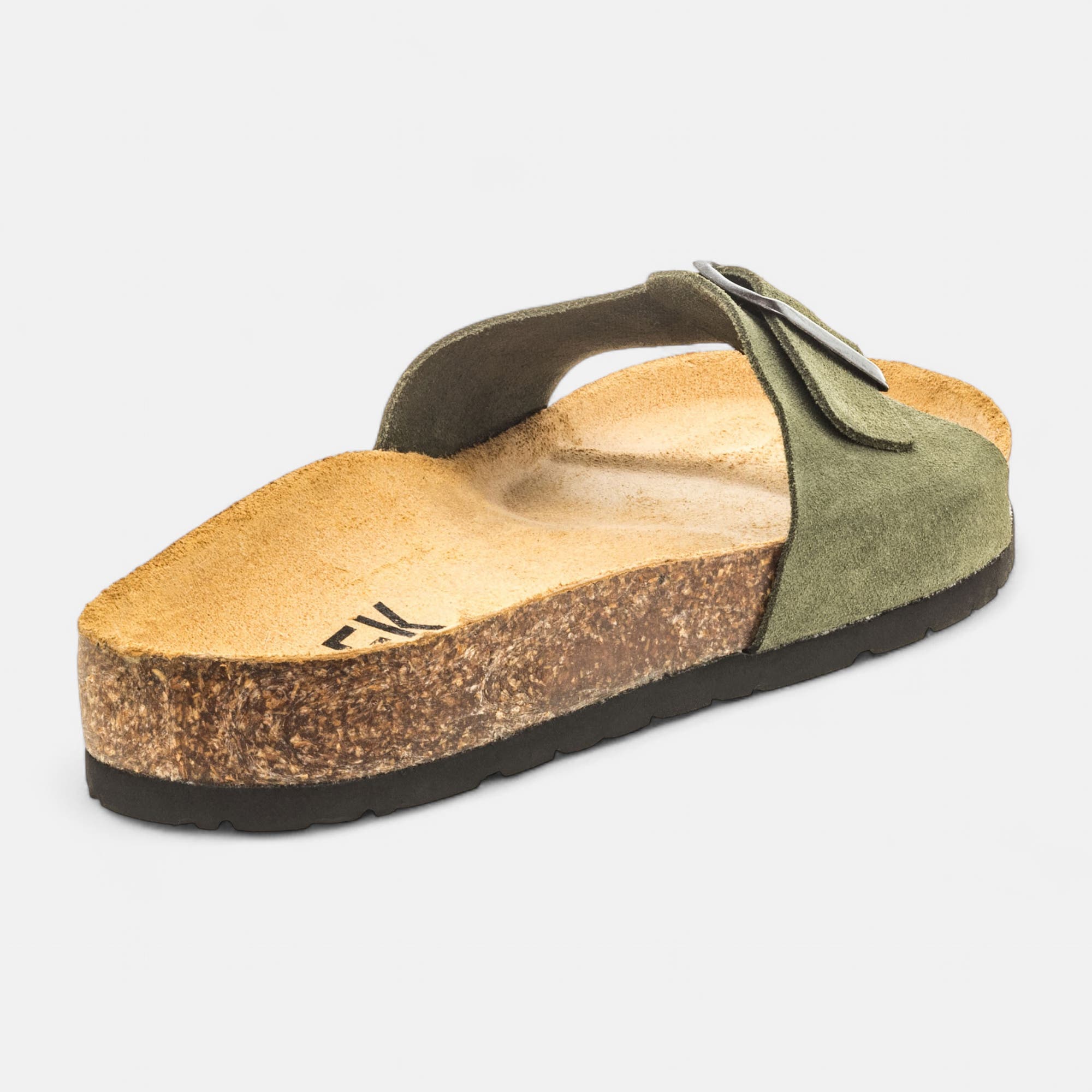 Mules semelle liège Homme en cuir kaki