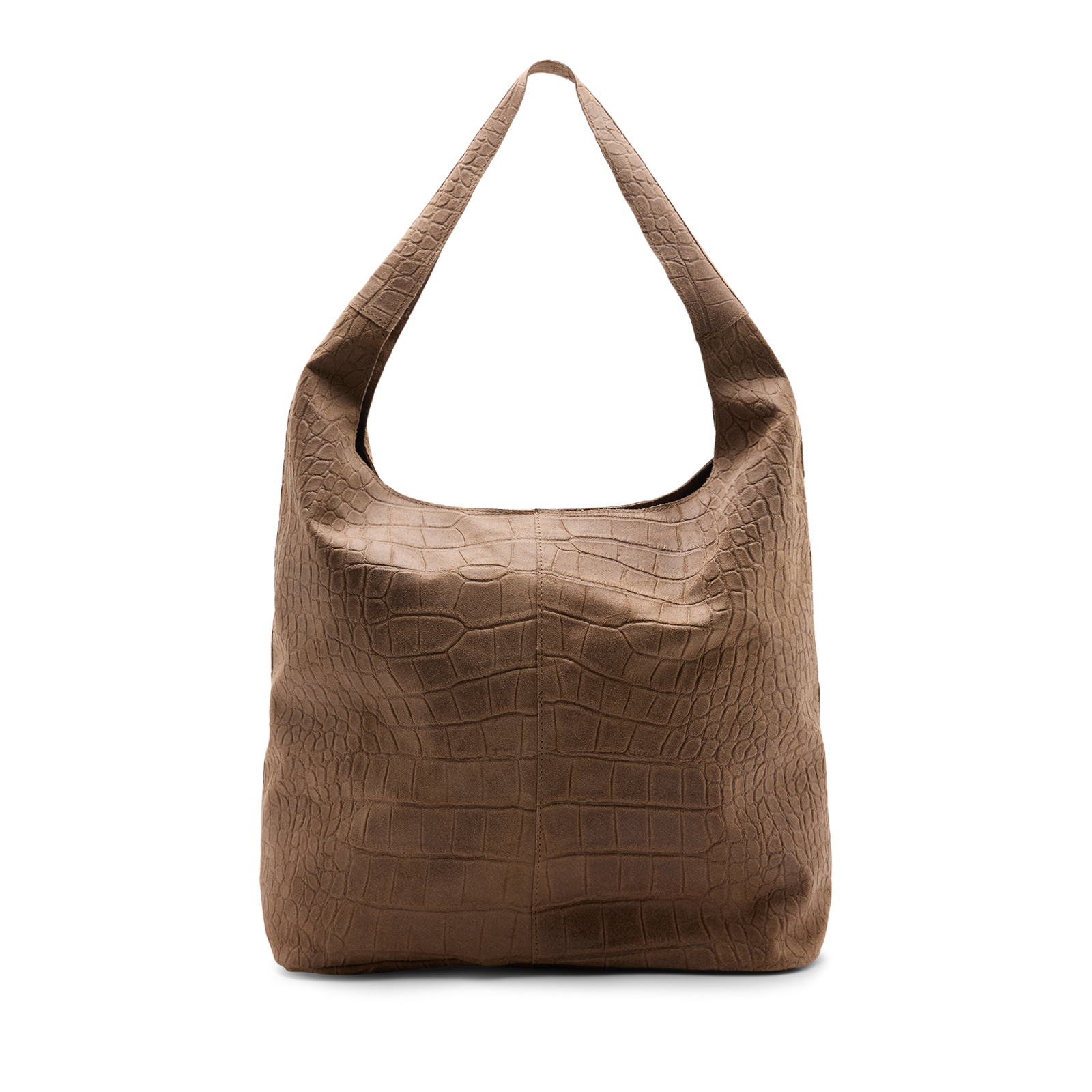 Taupe leren schoudertas met crocoprint