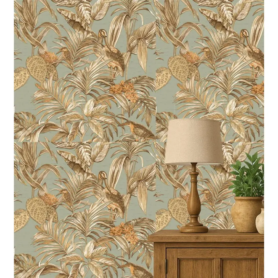Dutch Wallcoverings Vliesbehang Wallstitch bird of paradise - groen - 10m x 53cm