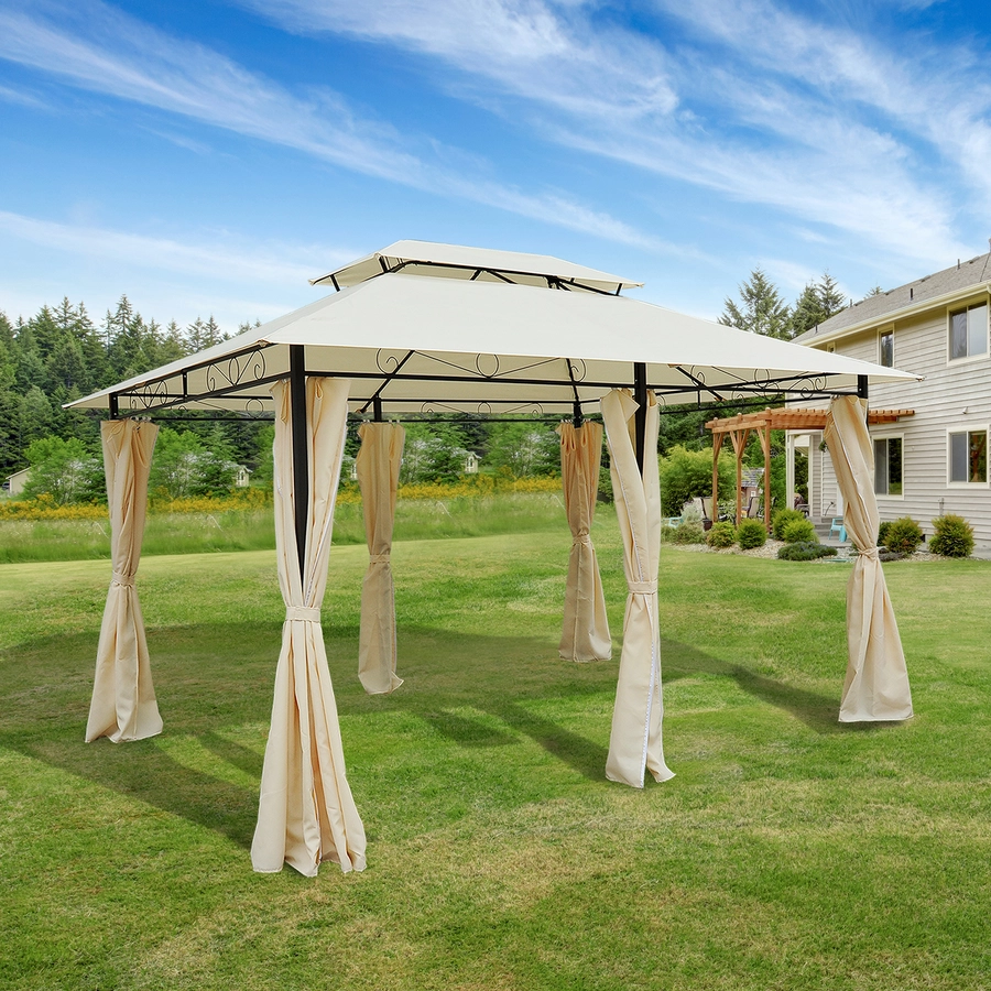 Outsunny Gartenpavillon mit Doppeldach milchweiß, schwarz