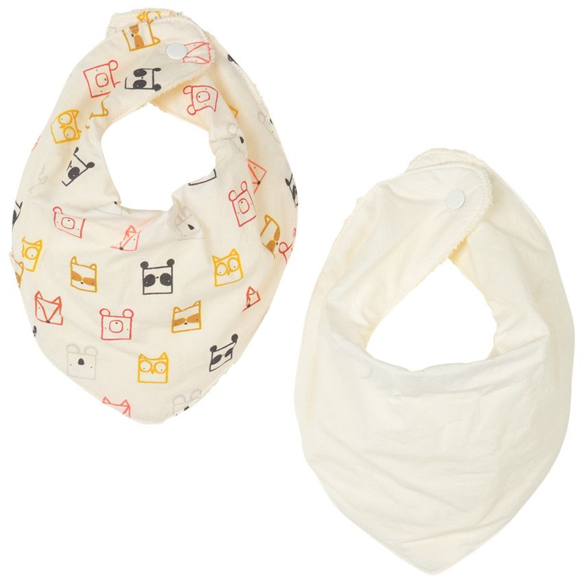 Lot de 2 bavoirs bandanas à animaux printés - Ecru