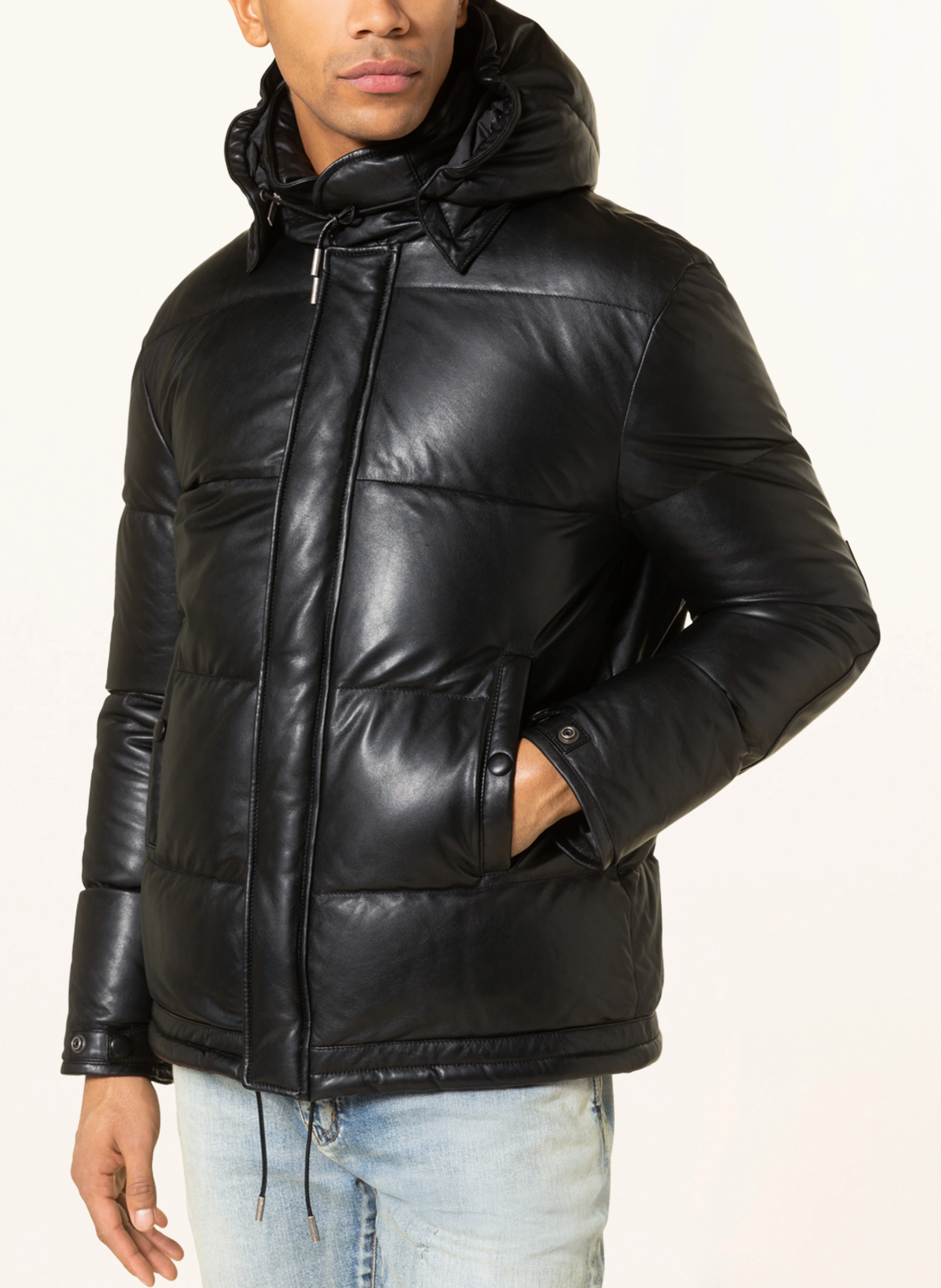 SAINT LAURENT Daunenjacke aus Leder mit abnehmbarer Kapuze
