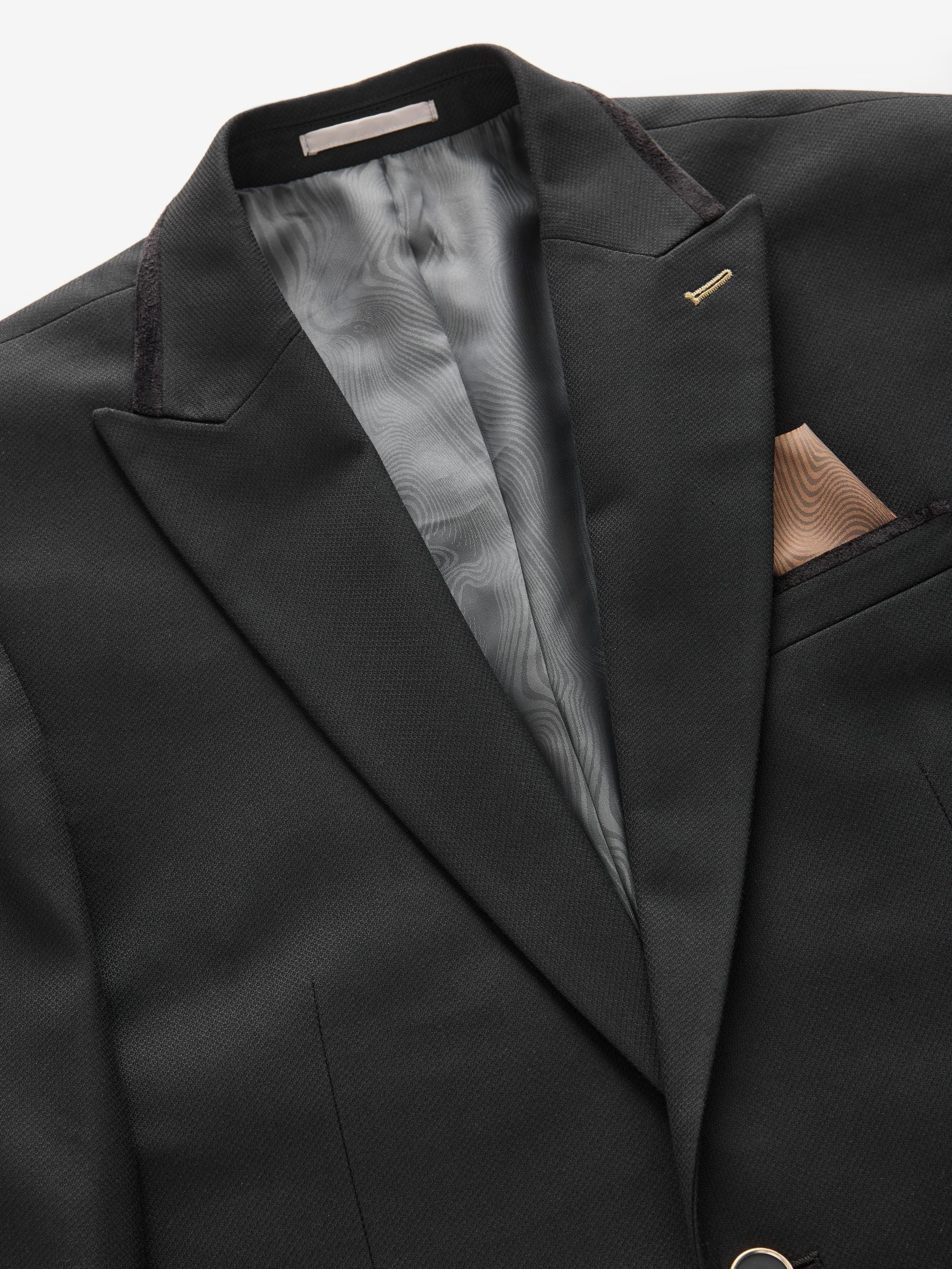 Zwart - Trimmed Textured Self Lapel Tuxedo Suit Jacket