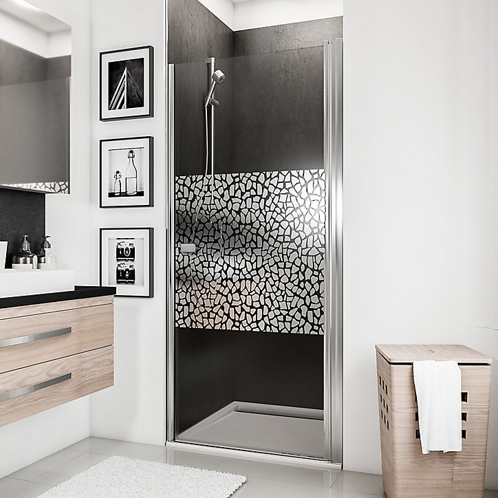 Porte de douche pivotante, 90 x 192 cm, Schulte NewStyle, verre transparent anticalcaire, Galets chromés