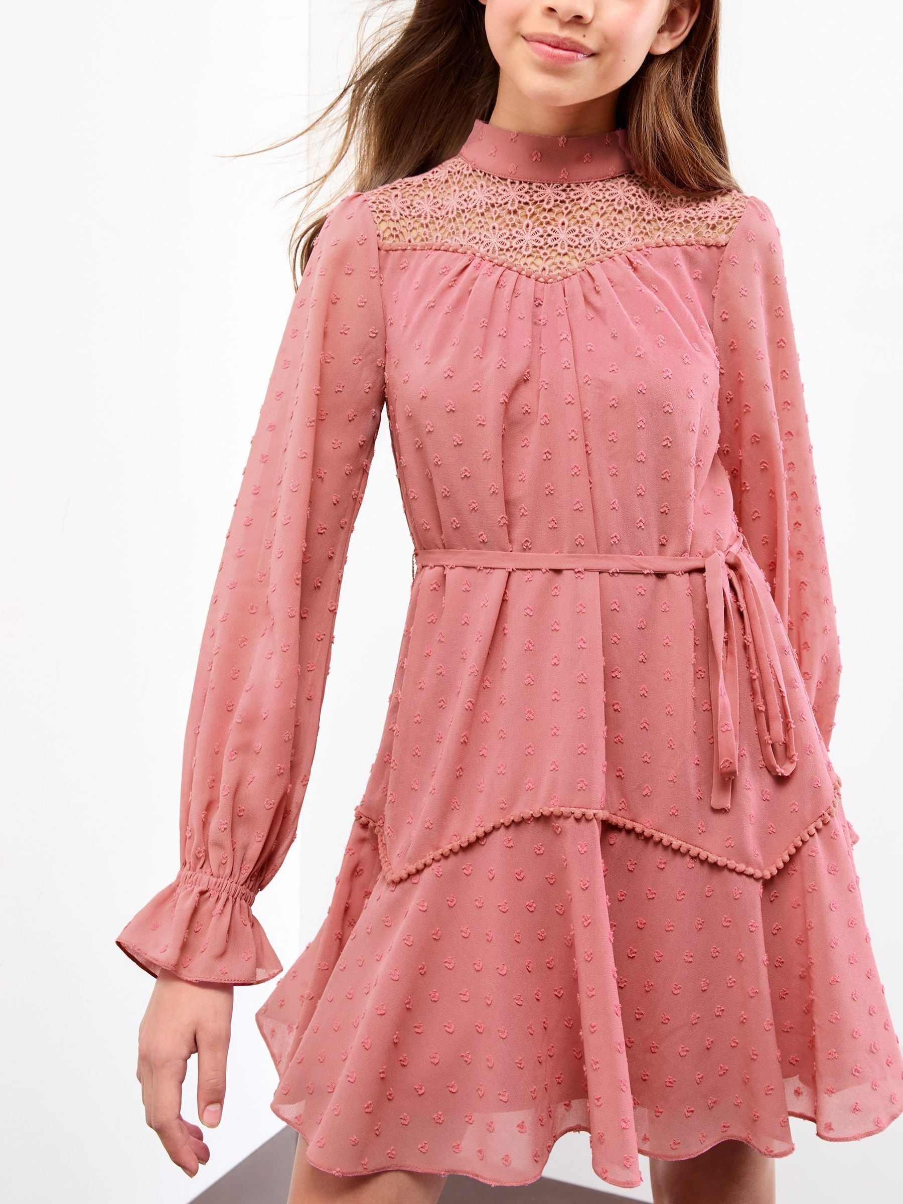 Lipsy Long Sleeve Lace Yoke Dress (5-16yrs)