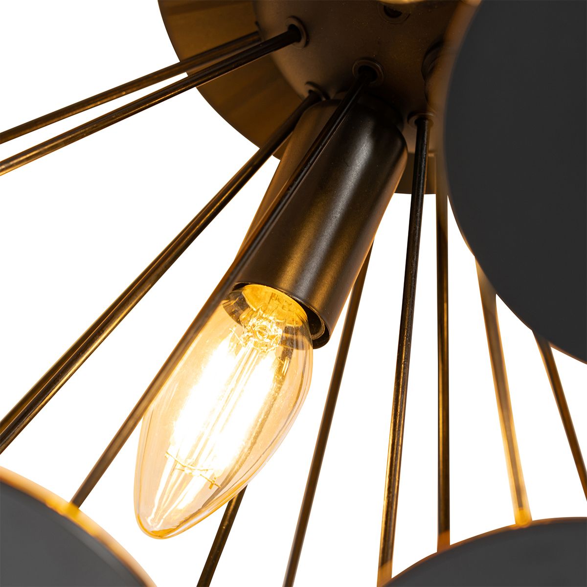 Design plafondlamp zwart met goud 54cm 3-lichts - Cerchio