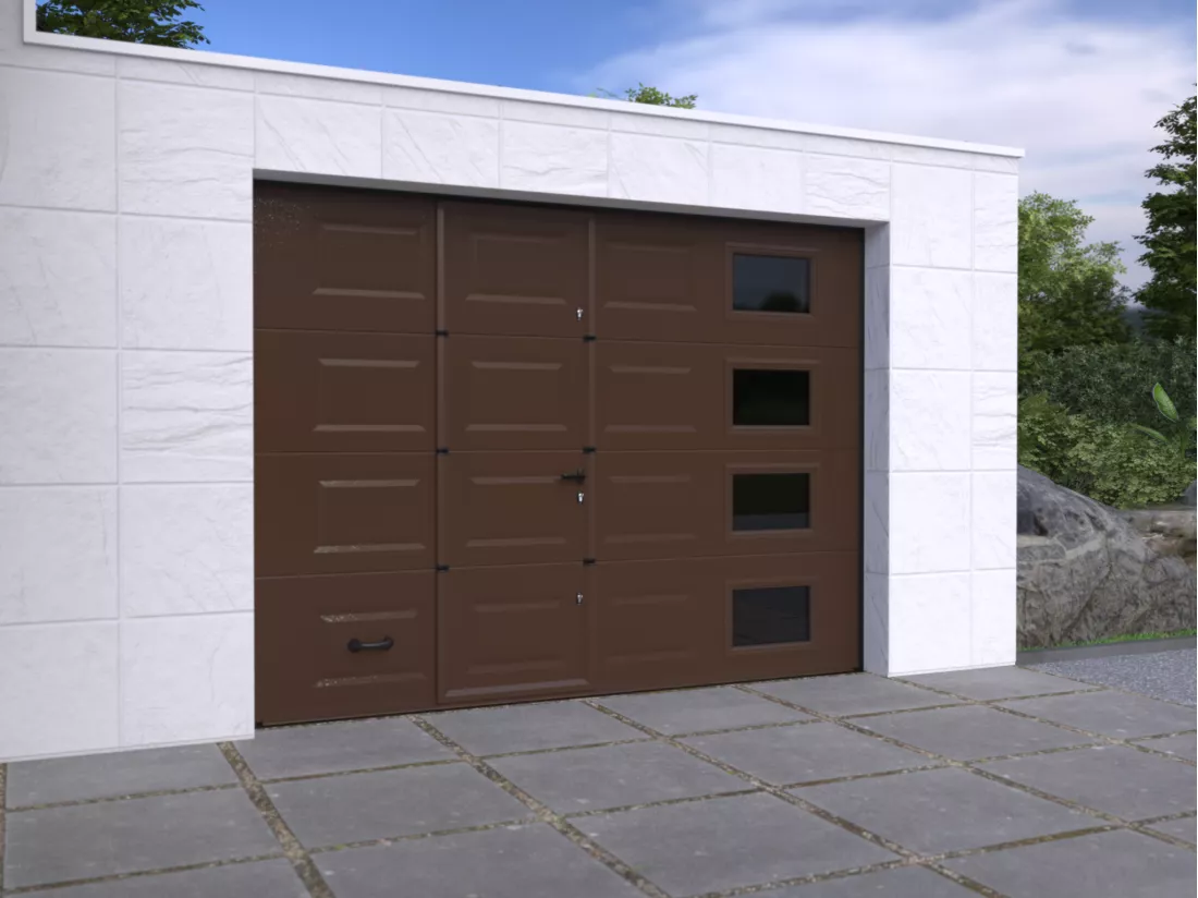 Porte de garage sectionnelle sur mesure à cassettes marron - MUGONIA