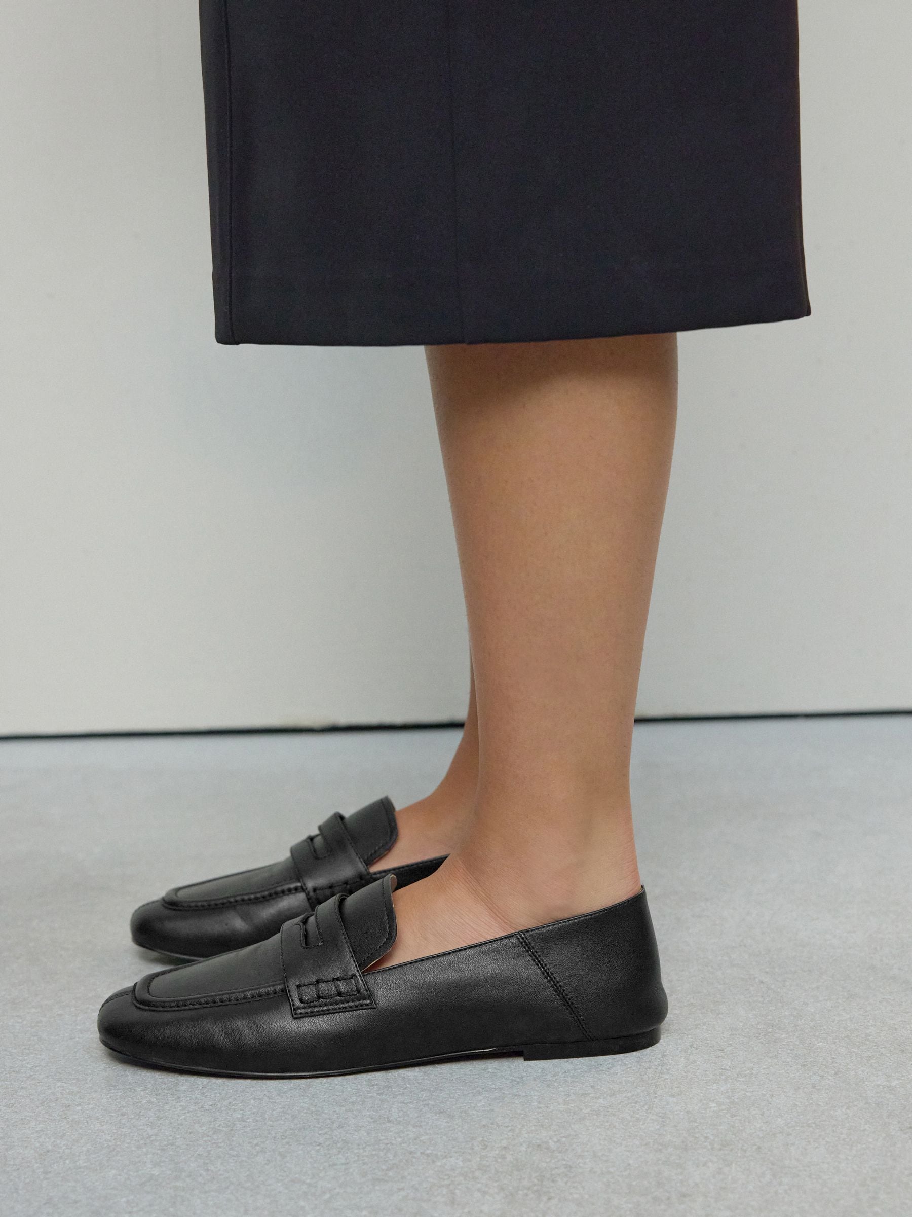 Zwart - Forever Comfort® - Leren instappers met vierkante neus en open achterkant