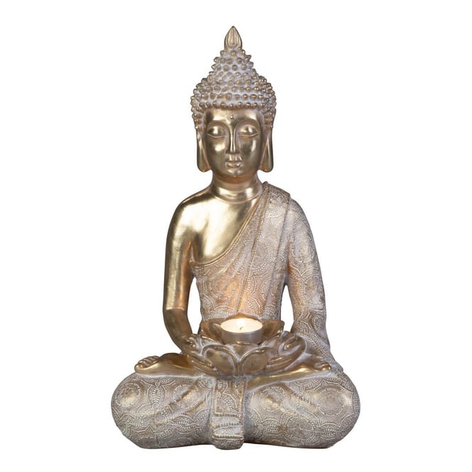 Buddha sitzend mit Teelichthalter - aus Polyresin  - ca. 24 x 17,5 x 39 cm