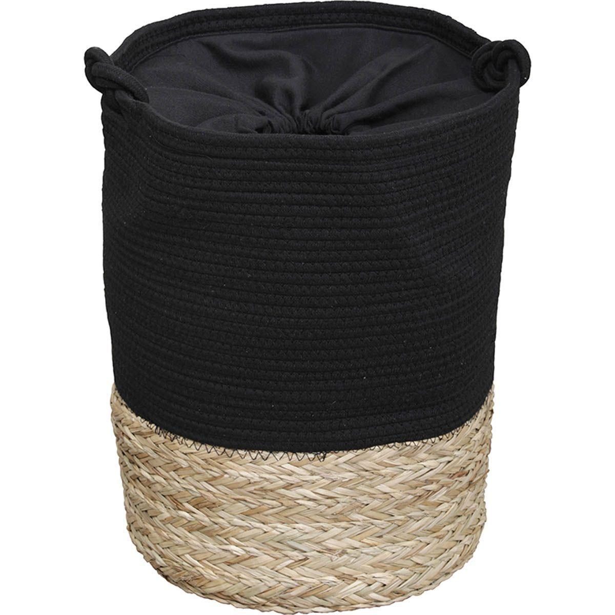 PANIERE LINGE RONDE PETIT MODELE 45X33.5CM NOIR NATUREL