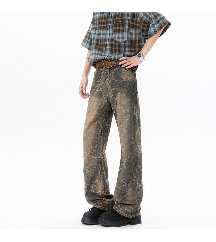 Sheck - Mid Rise Washed Distressed Straight Leg Jeans (diverse designs)
