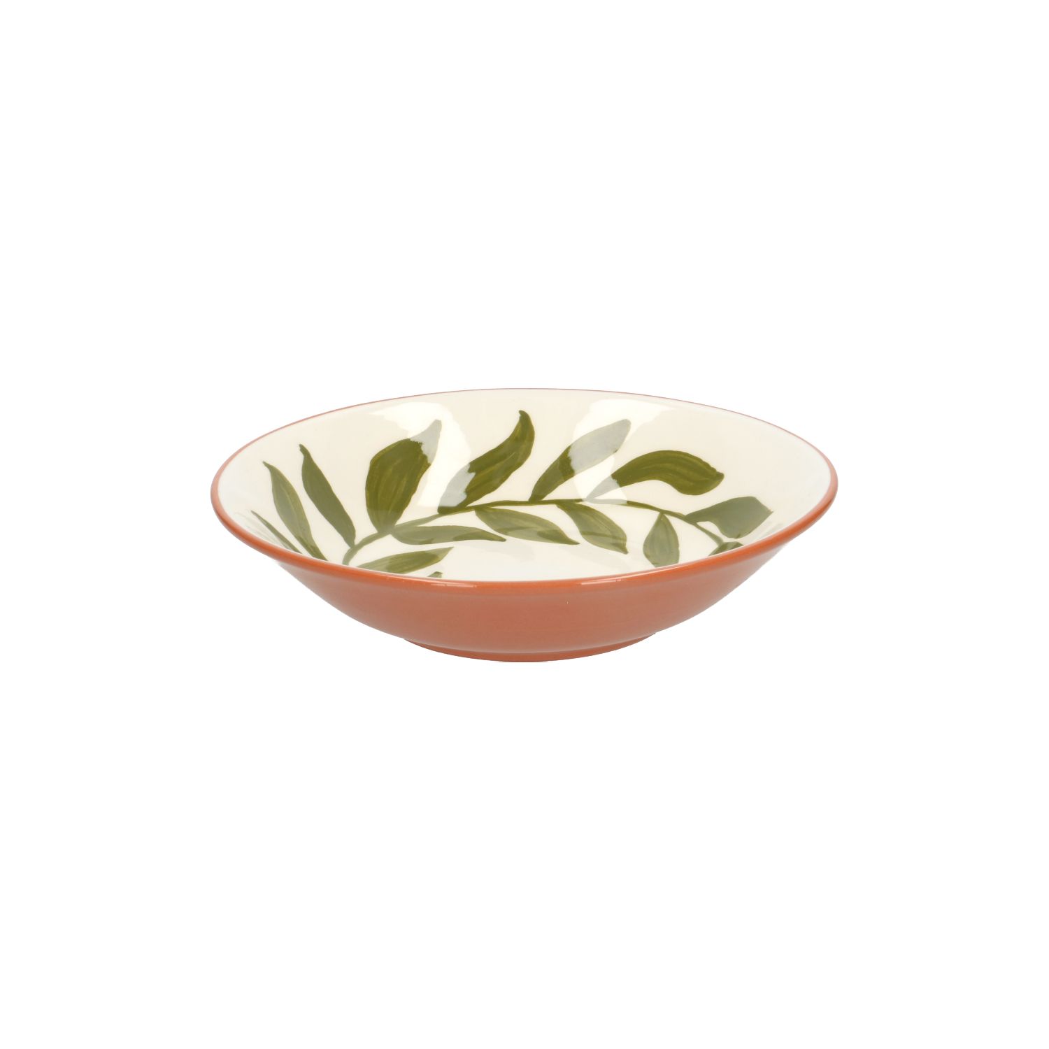 Diep bord, terracotta, groen blad, 22 x 5,5 cm
