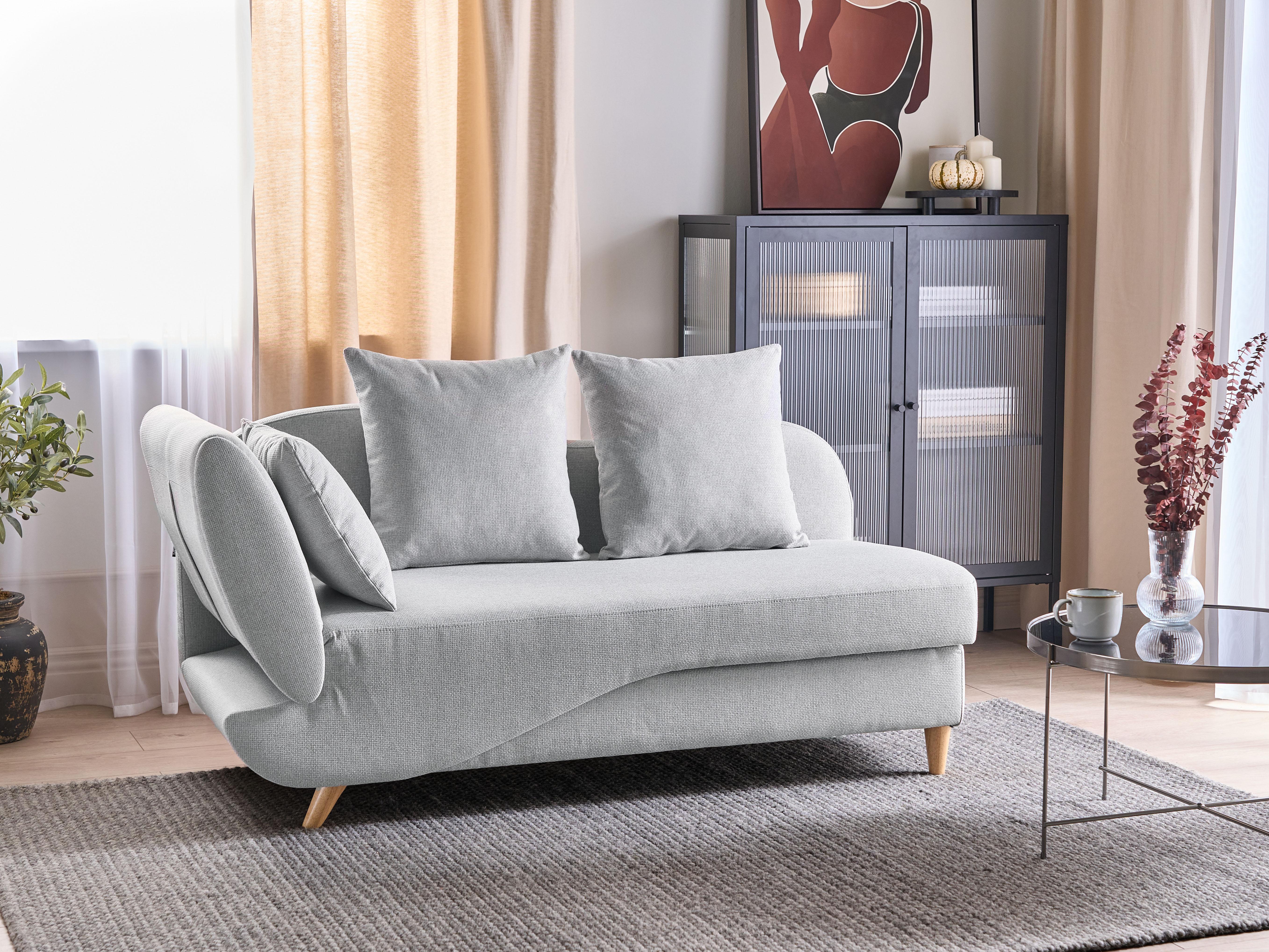Linkszijdige chaise longue MERI Kunstlinnen Lichtgrijs met opbergruimte