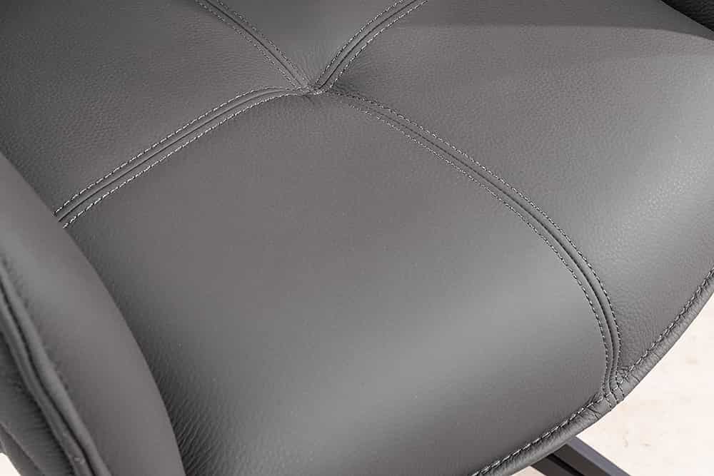 Drehbarer Design Stuhl EUPHORIA grau Echtleder schwarz Metallgestell mit Armlehne