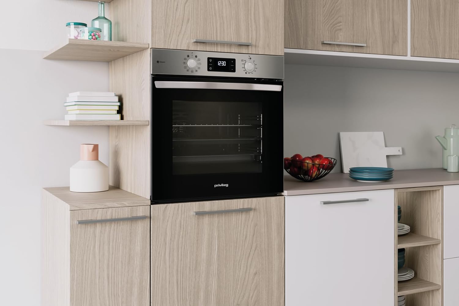 Privileg PBA2S85HU1I Einbau-Backofen, Heissluft,11 Funktionen/Hydrolyse & Dampf/Multi-Level-Kochen/Pizzafunktion / 1-fach Teilauszug/Schwarzglas