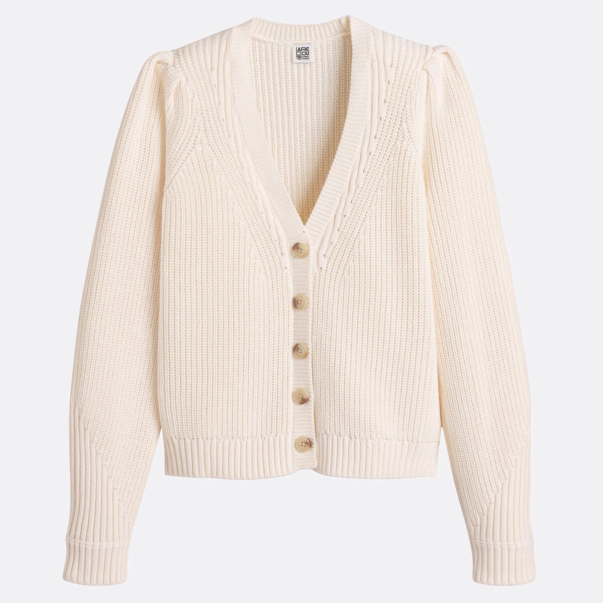 LA REDOUTE COLLECTIONS<br>Cardigã curto com decote em V em tricô grosso e fechamento por botões