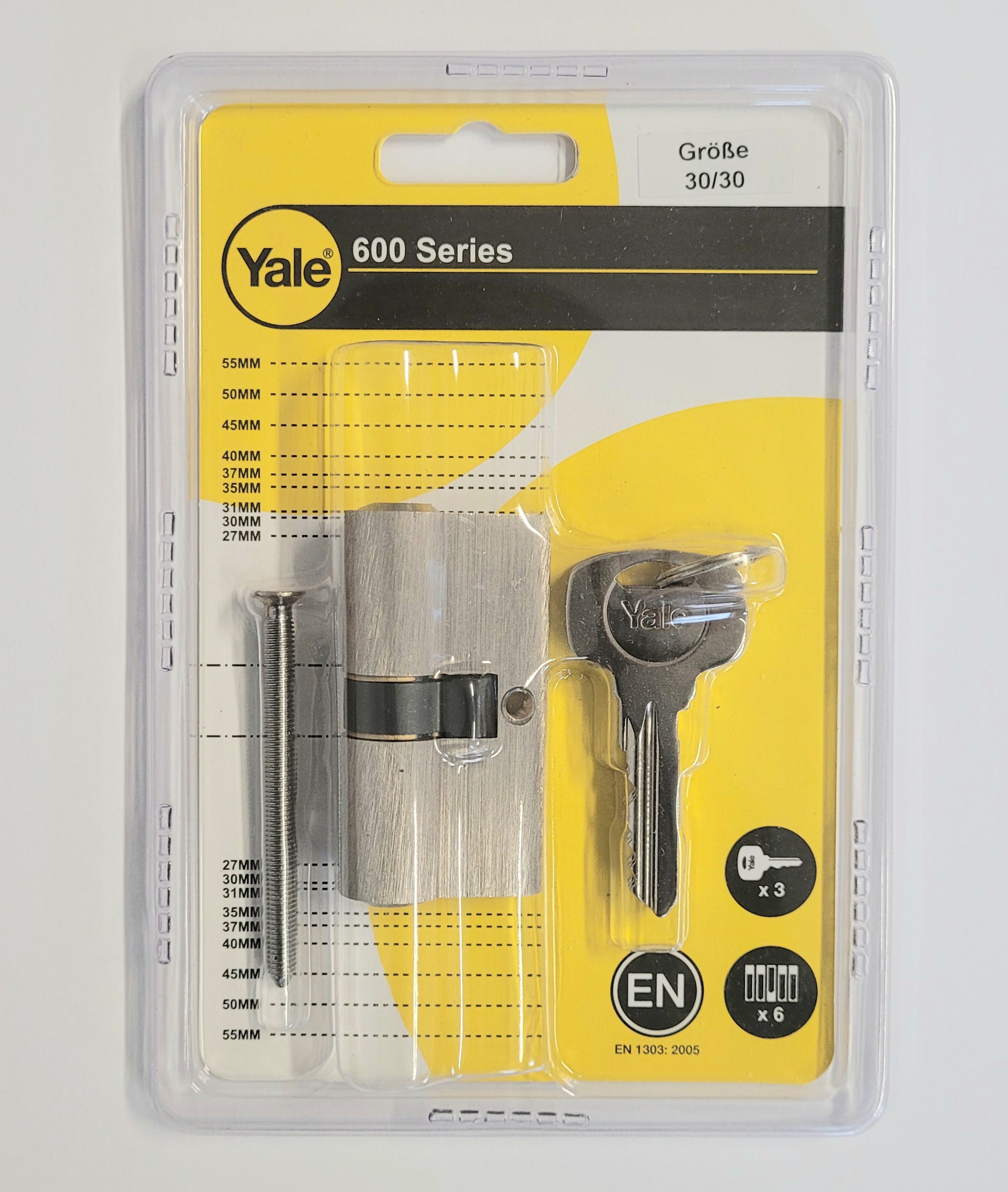 Yale Schliesszylinder mit 3 Schlüssel 30\/30