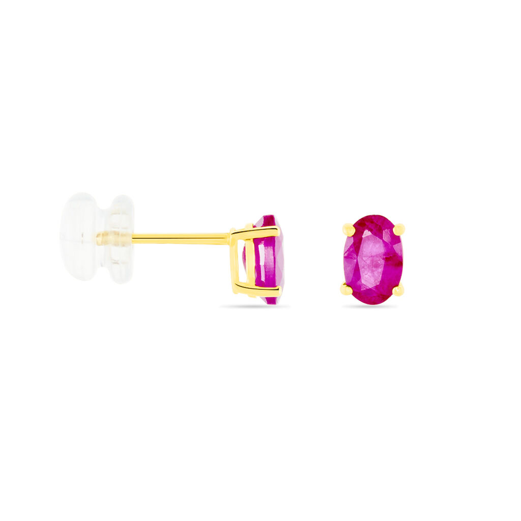 Boucles D'oreilles Puces Ovale Or Jaune Rubis