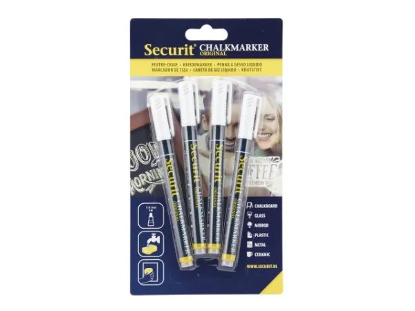 Securit® original kridtmarker hvid med 4 stk.