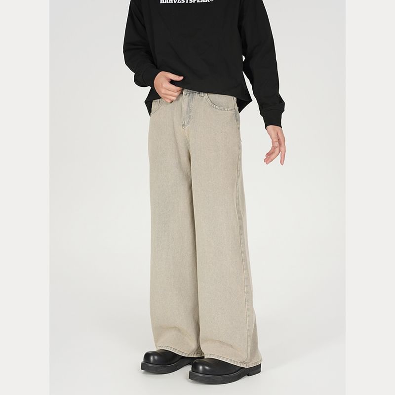 Hushgrain - Mid Rise Washed Straight Leg Jeans
