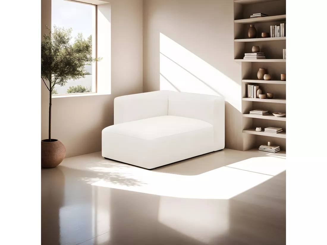 Méridienne d'angle à gauche modulable en tissu bouclette écru - Modulo