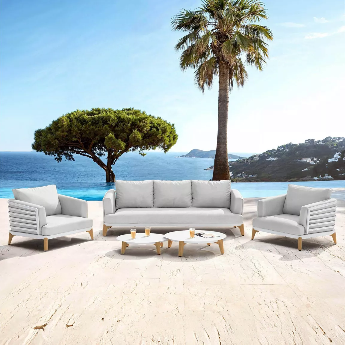 Salon de jardin aluminium 5 places 5 pcs Monte Carlo Blanc et gris clair