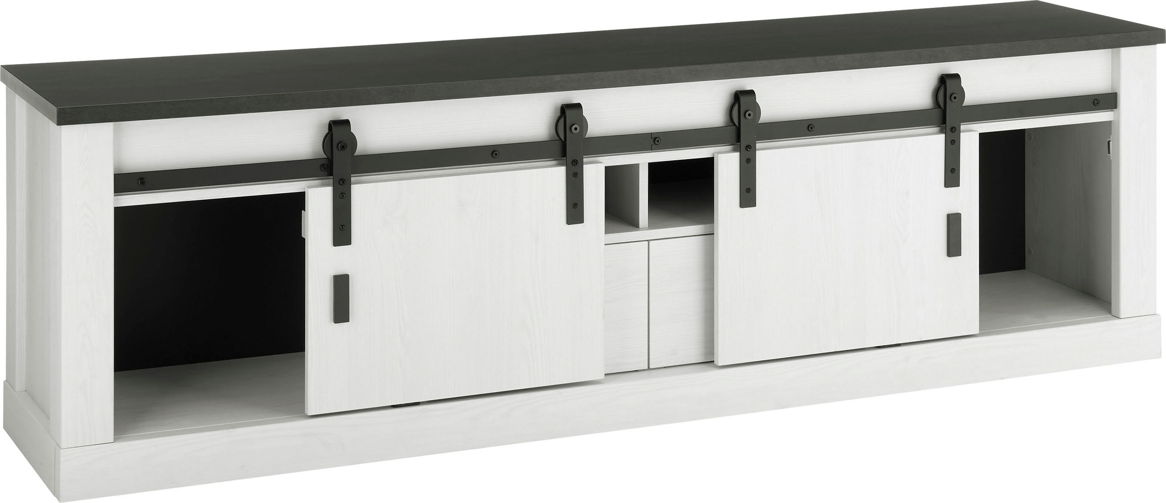 Home affaire Lowboard »SHERWOOD« modernes Holz Dekor, mit Scheunentorbeschlag aus Metall, Breite 201 cm