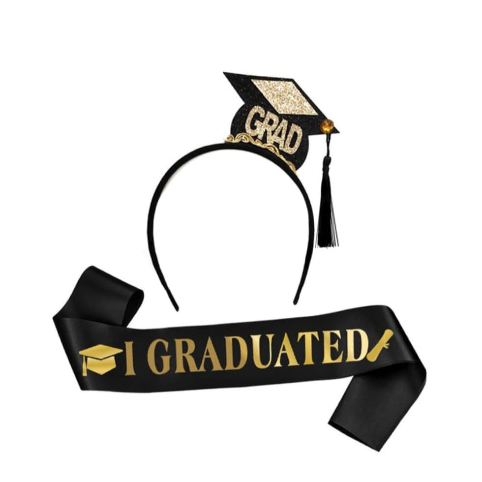 (2-tlg. Set) Abschlussklasse Party Accessoire Absolventen Schärpe   Haarreif - I Graduated