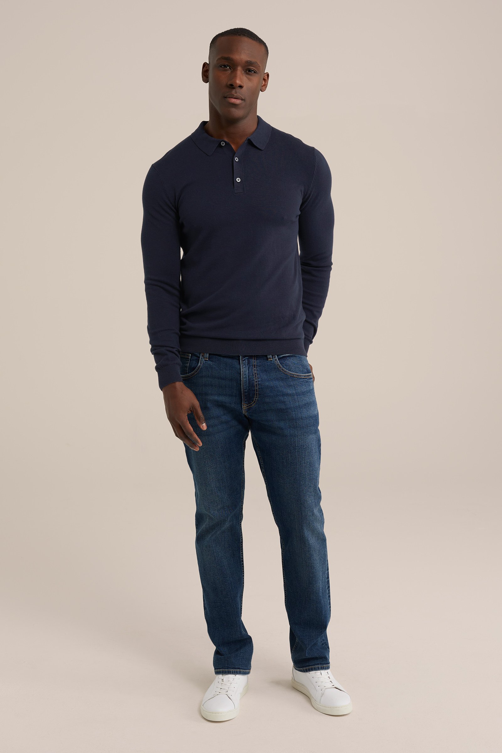 fijngebreide polo Fundamentals Donkerblauw