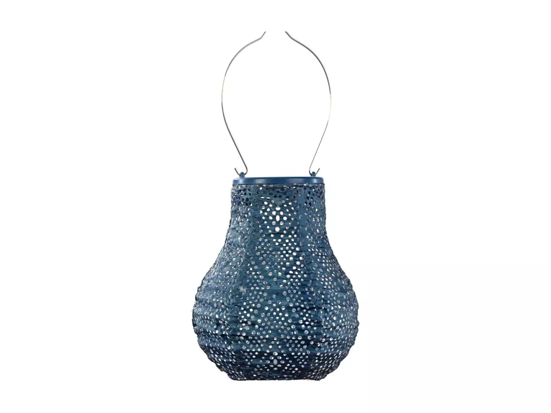 Lanterne solaire Bulb 16 cm Ikat - Bleu pétrole