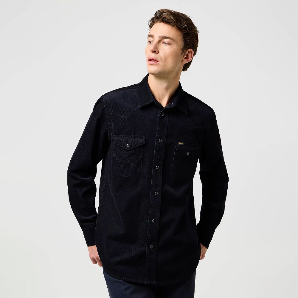 Wrangler mens Regular Western Corduroy Shirt Black