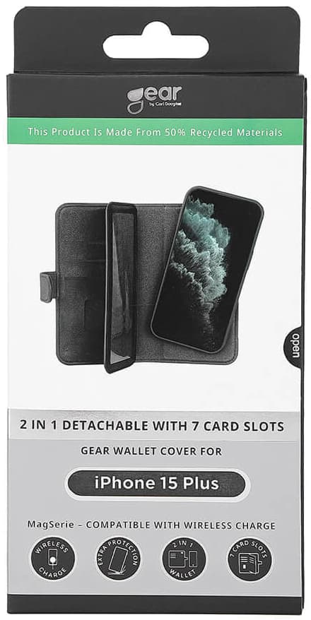 Gear 2-i-1 iPhone 15 Plus 7-kort pungetui (sort)