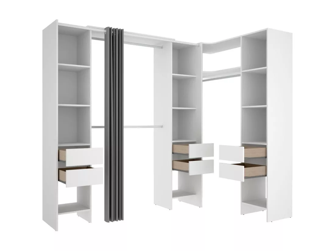 Grande Garde-robe Dharma, Meubles de chambre, Penderie de plain-pied, Placard à vêtements, 234x141 h205 cm, Blanc