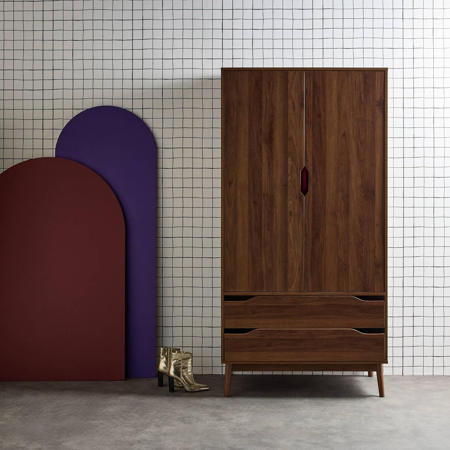 sweeek - Kleiderschrank im Vintage-Stil mit Holzdekor, 2 Türen, 2 Schubladen, 1 Kleiderstange - Nepal